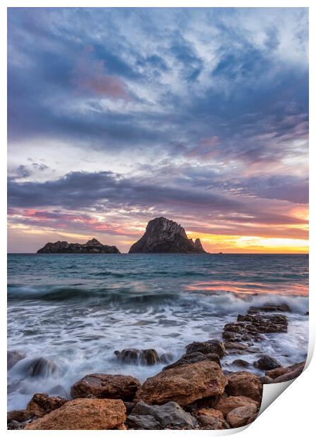 Photography with Es Vedrá from Cala d'hort in a cloudy sunset in Ibiza Print by Vicen Photo