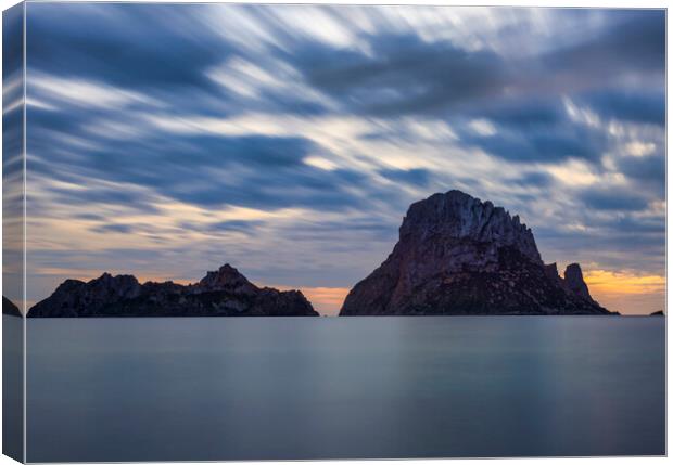 Photography with Es Vedra in long exposure in a cloudy sunset Canvas Print by Vicen Photo