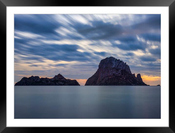 Photography with Es Vedra in long exposure in a cloudy sunset Framed Mounted Print by Vicen Photo