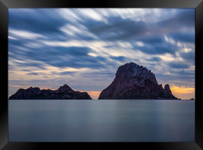Photography with Es Vedra in long exposure in a cloudy sunset Framed Print by Vicen Photo