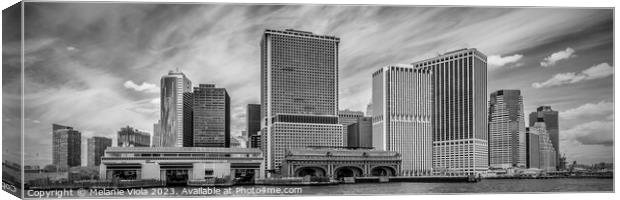 LOWER MANHATTAN and Whitehall Terminal | Monochrome Panorama Canvas Print by Melanie Viola