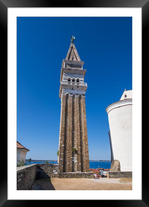 Bell Tower Of St George Church In Piran Framed Mounted Print by Artur Bogacki