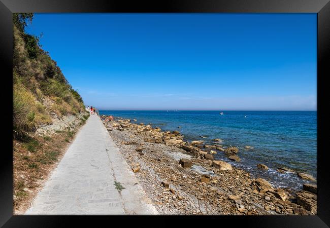 Promenade And Beach At Adriatic Sea In Piran Framed Print by Artur Bogacki