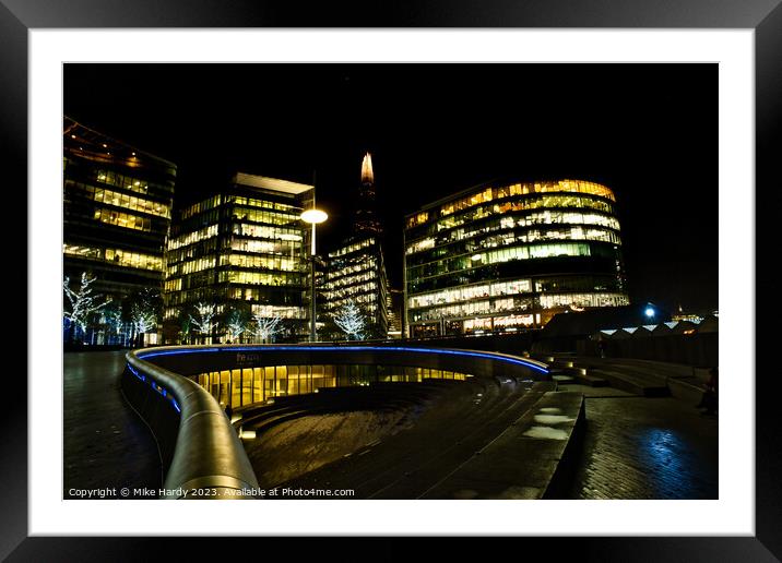 London Shard behind illuminated buildings on the Thames Framed Mounted Print by Mike Hardy