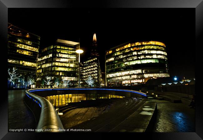 London Shard behind illuminated buildings on the Thames Framed Print by Mike Hardy
