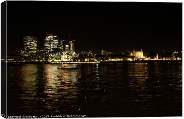 London buildings at night on the banks of the Thames Canvas Print by Mike Hardy