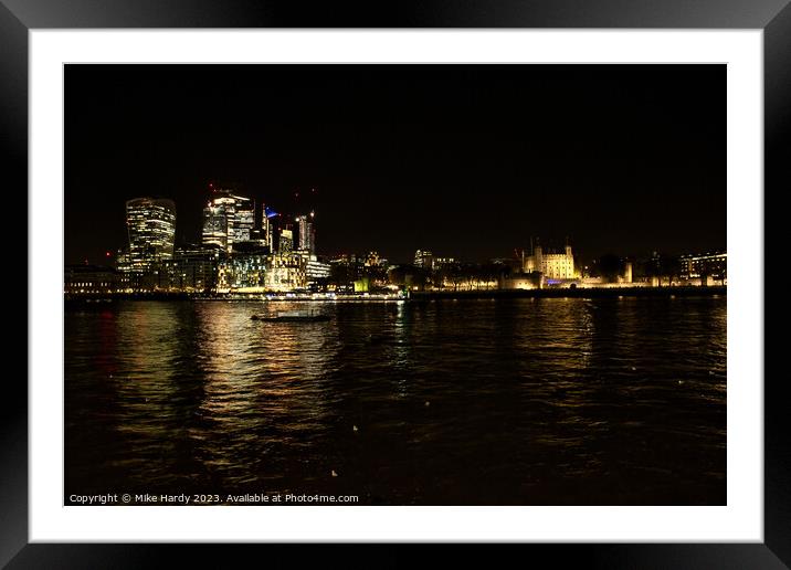 London buildings at night on the banks of the Thames Framed Mounted Print by Mike Hardy