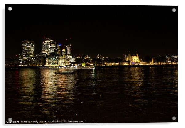 London buildings at night on the banks of the Thames Acrylic by Mike Hardy