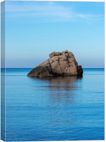 Photography with a lonely little island in Ibiza on a calm day at sea Canvas Print by Vicen Photo