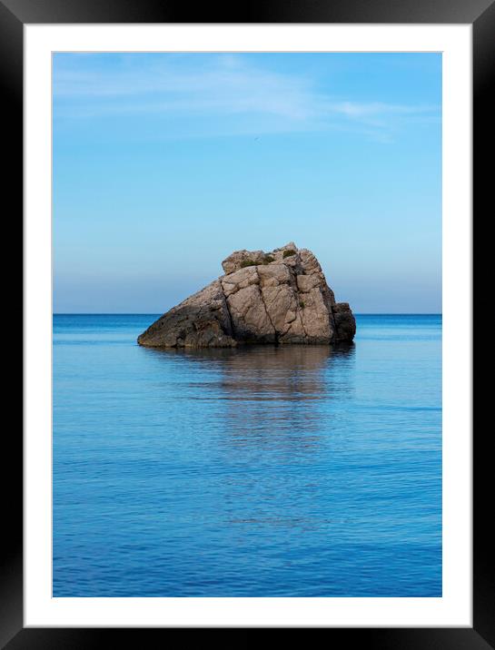 Photography with a lonely little island in Ibiza on a calm day at sea Framed Mounted Print by Vicen Photo