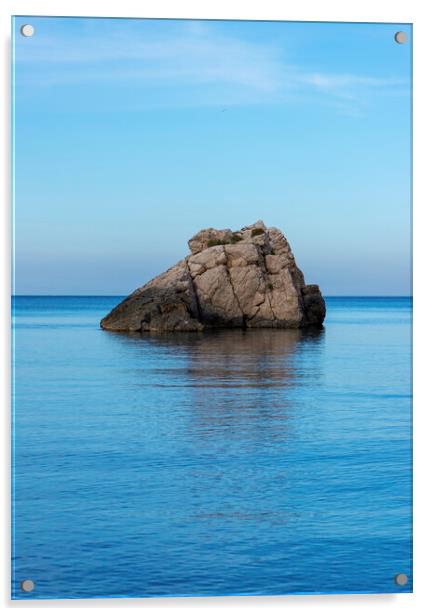 Photography with a lonely little island in Ibiza on a calm day at sea Acrylic by Vicen Photo
