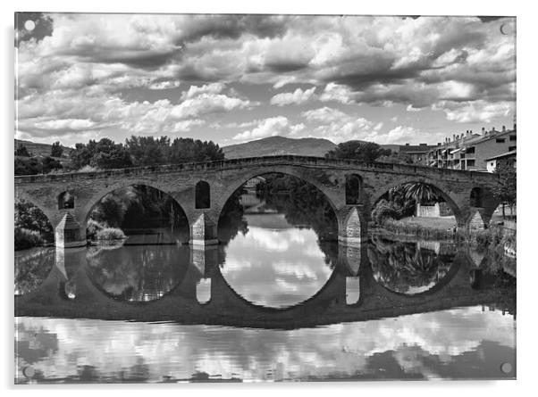 Photography with a Roman bridge on the Camino de Santiago in black and white Acrylic by Vicen Photo