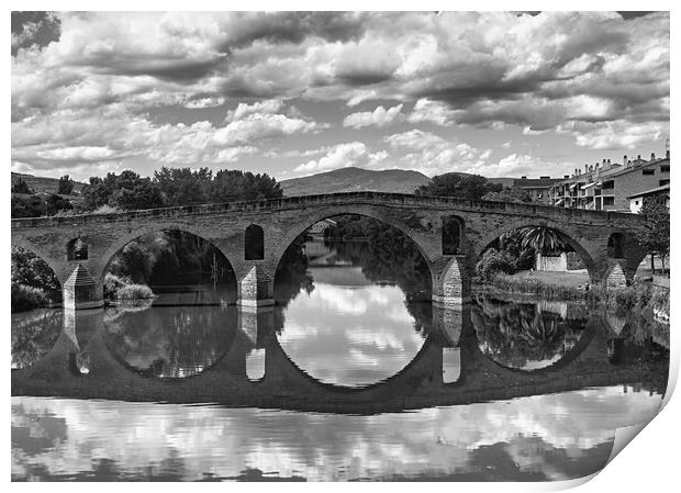 Photography with a Roman bridge on the Camino de Santiago in black and white Print by Vicen Photo