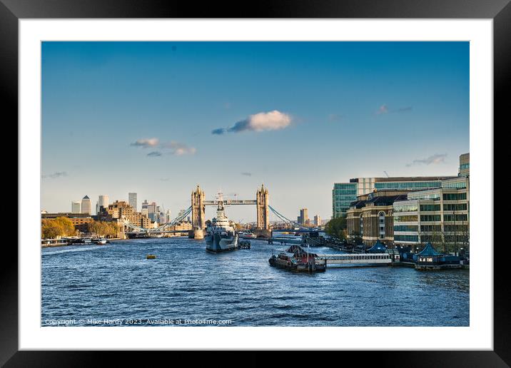 HMS Belfast and Tower Bridge Framed Mounted Print by Mike Hardy