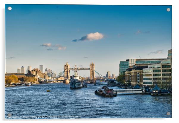 HMS Belfast and Tower Bridge Acrylic by Mike Hardy