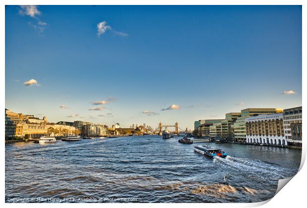 Cityscape view of the Thames towards Tower Bridge Print by Mike Hardy