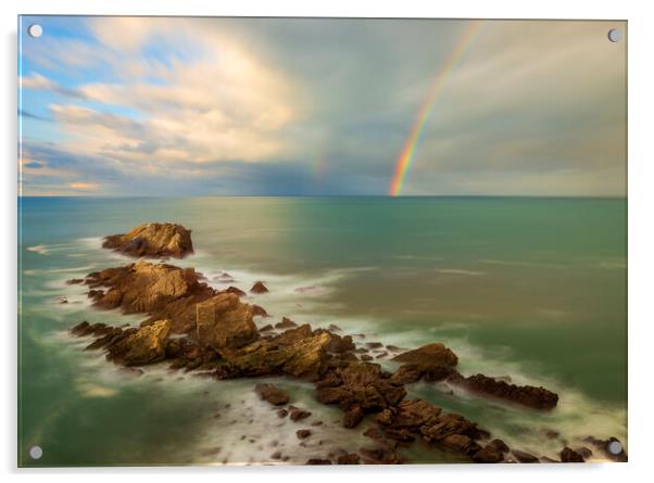 Photography with the rainbow in a calm seascape Acrylic by Vicen Photo