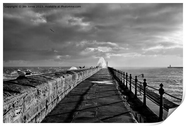 January storm on Tynemouth pier - Monochrome Print by Jim Jones