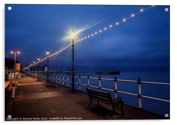 Evening lights on Penarth Promenade Acrylic by Richard Perks