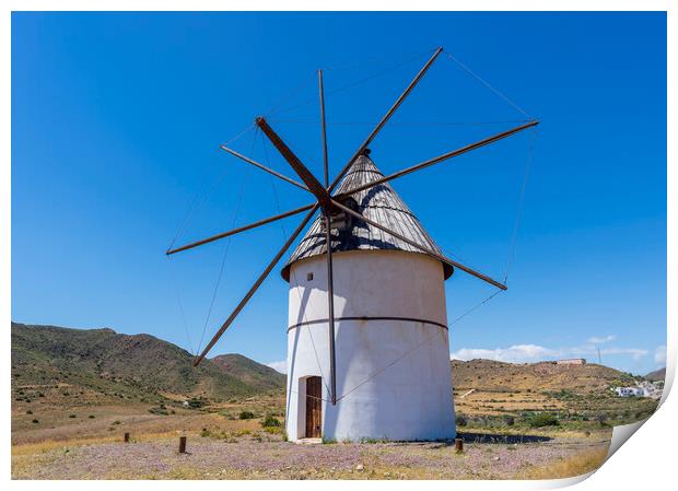 Photograph with an old windmill in Almeria Print by Vicen Photo
