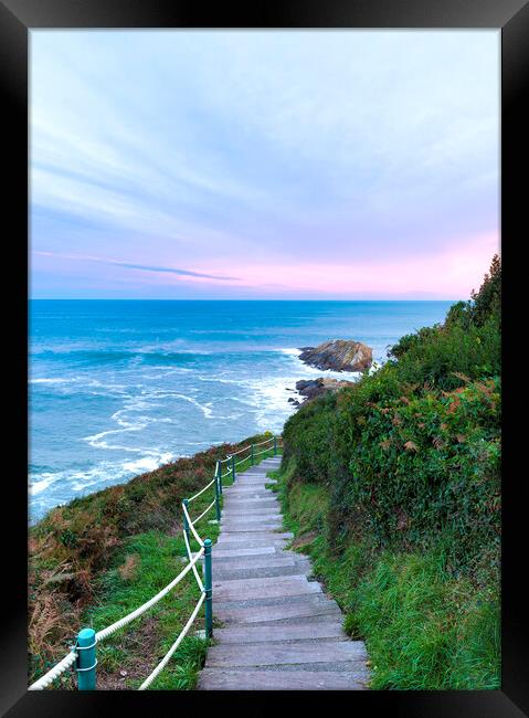 Photography with some stairs to the Cantabrian in Zarautz Framed Print by Vicen Photo