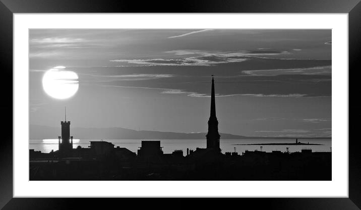 Ayr sunset (mono) Framed Mounted Print by Allan Durward Photography