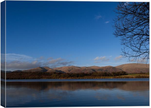 View of the Ochil Hills from Gartmorn Dam  Canvas Print by Emma Dickson