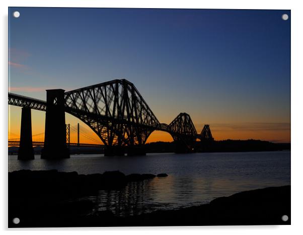 Sunset Behind the Forth Rail Bridge Acrylic by Emma Dickson