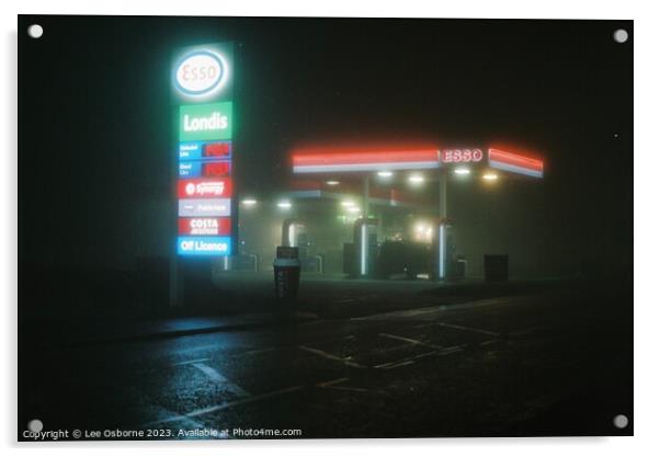 Filling Station at Night Acrylic by Lee Osborne