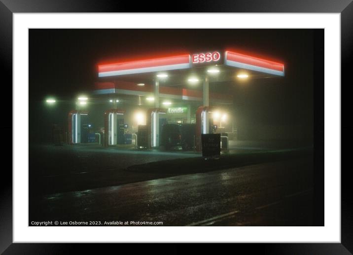 Filling Station At Night Framed Mounted Print by Lee Osborne