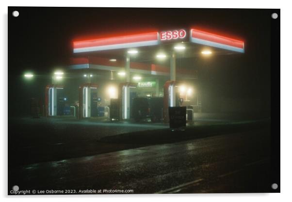 Filling Station At Night Acrylic by Lee Osborne