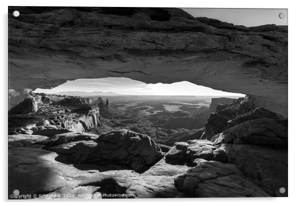 View of the rising sun Mesa sandstone Arch  Acrylic by Spotmatik 