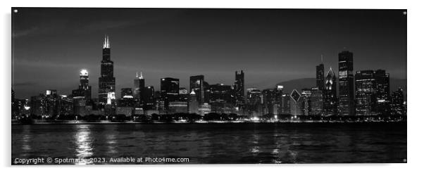 Panorama of Chicago city skyscrapers illuminated at dusk Acrylic by Spotmatik 