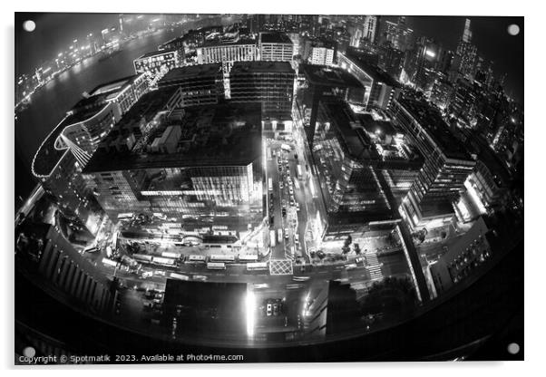 Hong Kong illuminated city traffic and skyscrapers downtown Acrylic by Spotmatik 