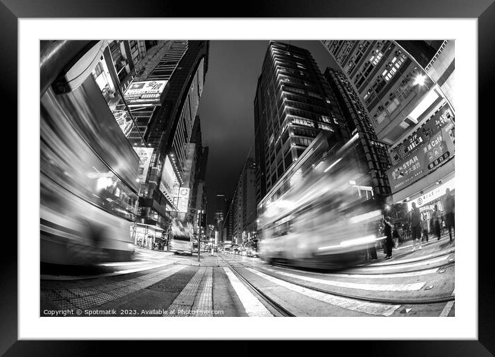 Hong Kong illuminated busy street intersection Kowloon Asia Framed Mounted Print by Spotmatik 