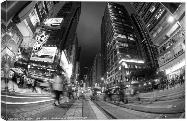 Hong Kong illuminated buildings busy pedestrian city crossing  Canvas Print by Spotmatik 