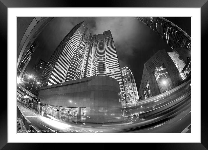 Hong Kong illuminated city traffic downtown Kowloon Asia Framed Mounted Print by Spotmatik 
