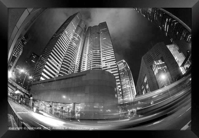 Hong Kong illuminated city traffic downtown Kowloon Asia Framed Print by Spotmatik 