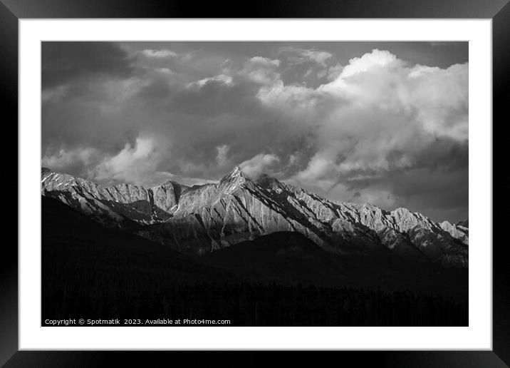 Wilderness mountain peaks and coniferous forests Banff Canada Framed Mounted Print by Spotmatik 