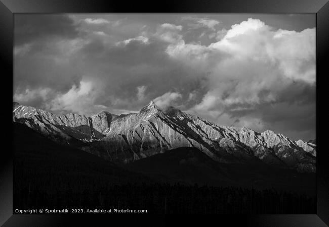 Wilderness mountain peaks and coniferous forests Banff Canada Framed Print by Spotmatik 