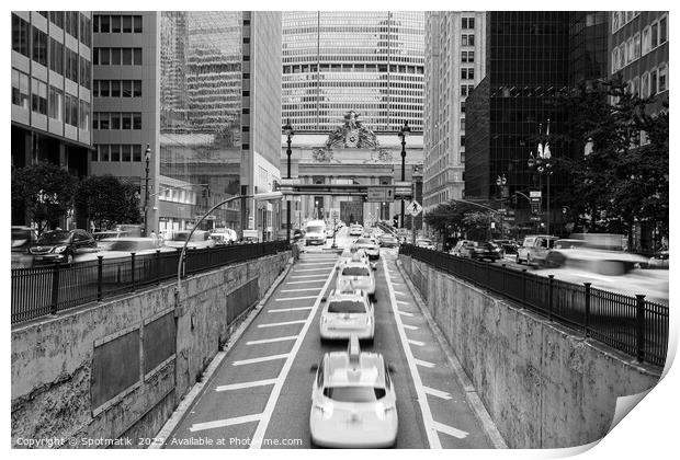 Yellow taxi cabs surfacing from underpass New York Print by Spotmatik 