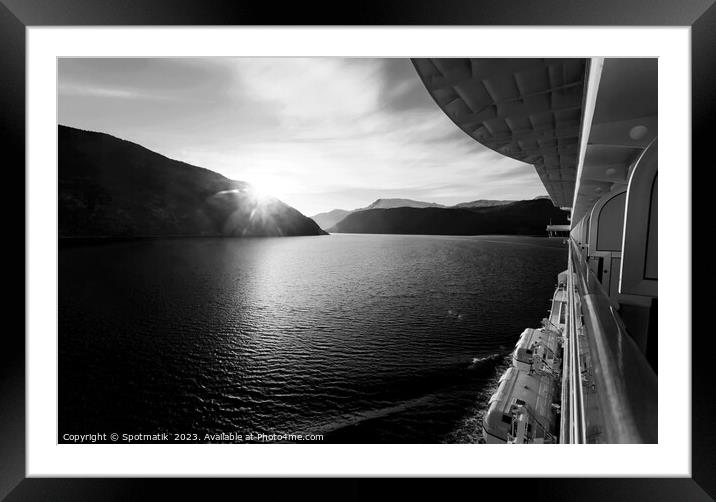 View of shoreline from Cruise Ship at sunset  Framed Mounted Print by Spotmatik 