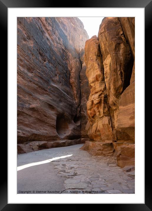 Al Siq Gorge in Petra with Nabataean Paved Road Framed Mounted Print by Dietmar Rauscher