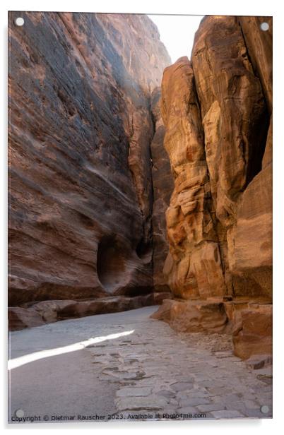 Al Siq Gorge in Petra with Nabataean Paved Road Acrylic by Dietmar Rauscher
