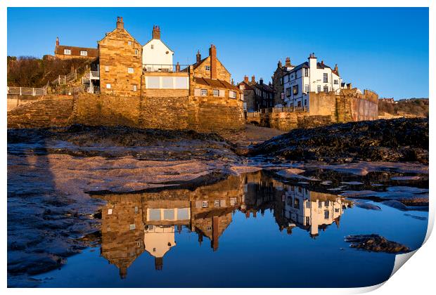Reflections at Robin hoods Bay Print by Tim Hill