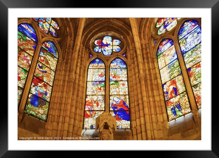 Stained glass windows of the cathedral of León Framed Mounted Print by Jordi Carrio