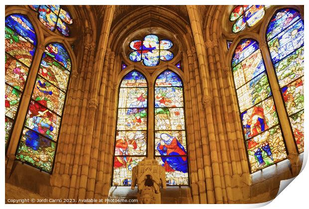 Stained glass windows of the cathedral of León Print by Jordi Carrio