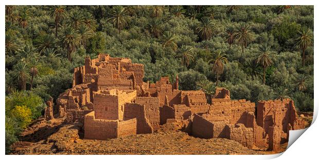 Brown Stone Fortress ruins with Green Palm Trees, Morocco. Print by Maggie Bajada