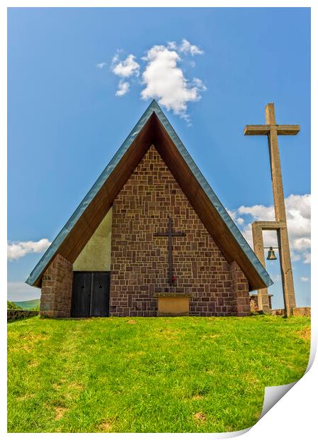 Photography with a the hermitage of Ibañeta under the blue sky Print by Vicen Photo