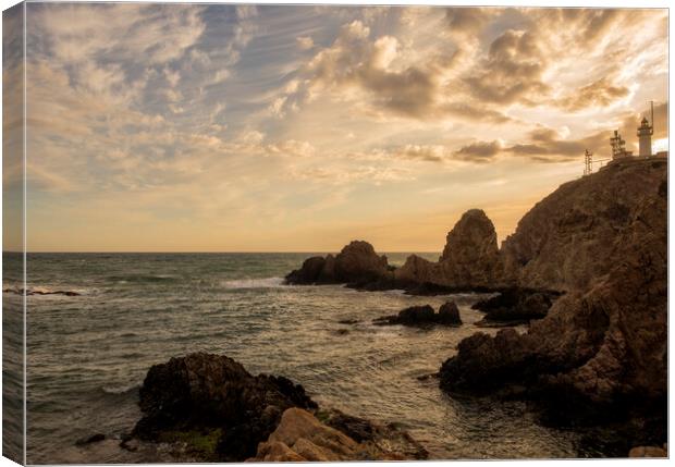 Photography with a golden sunset at the cabo de gata lighthouse Canvas Print by Vicen Photo